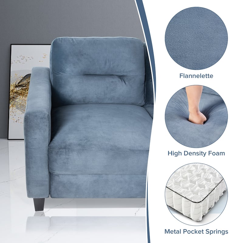 76.7" Velvet 3-Seater Sectional, Detachable Cushions