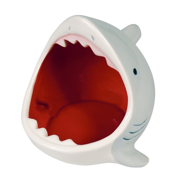 What On Earth Ceramic Shark Bowl - Gray Attacking Shark Fish Shaped Candy Dish - 8.5 in. x 7.75 in. x 7.5 in.