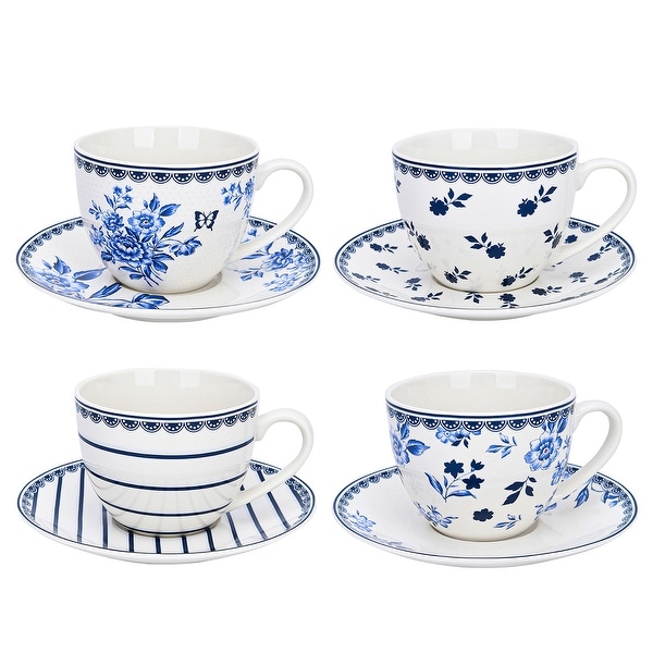 STP Goods 8.8 fl oz Vintage Blue Tea Coffee Cup & Saucer Set of 4