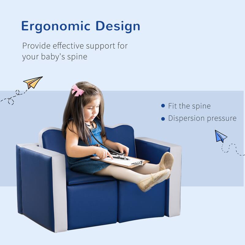 Qaba Kids Sofa 2-in-1 Multi-Functional Table Chair Set 2 Seat Couch Storage Box Soft Sturdy