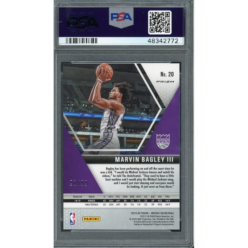 Marvin Bagley III 2019 Panini Blue Mosaic Prizm Basketball Card #20 Graded PSA 9 MINT 91/99 - 8'6" x 11'6"