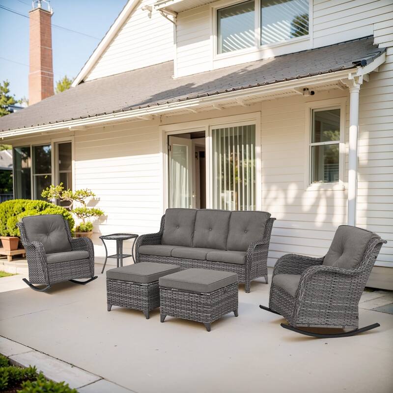 Gymojoy 6-Piece Outdoor Wicker Patio Furniture with 3 Seat Sofa, Rattan Coversation Set with Water Resistant Thick Cushions