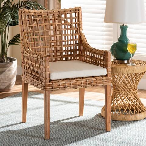 Saoka Modern Natural Brown Finished Wood and Rattan Dining Chair