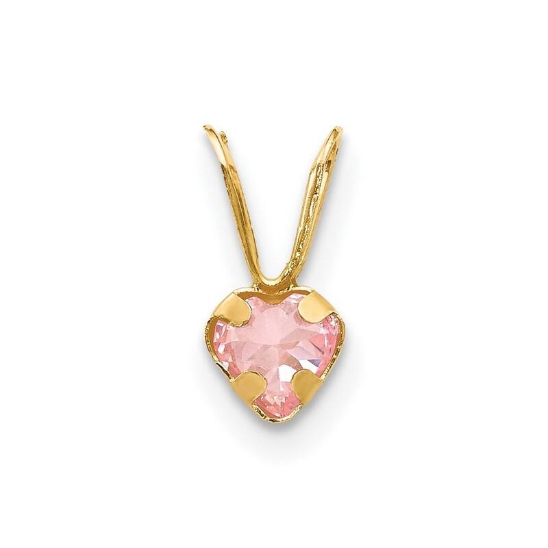 Curata 14k Yellow Gold Polished Pink Cubic Zirconia Heart Pendant