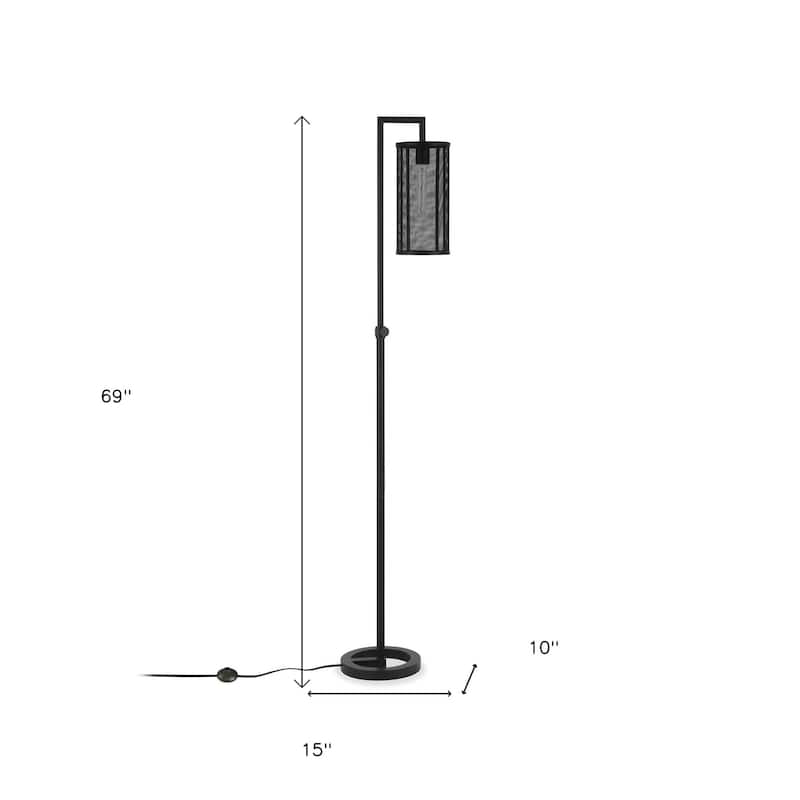 HomeRoots 69" Black Floor Lamp With Black Mesh Metal Cylinder Shade - 69" Tall