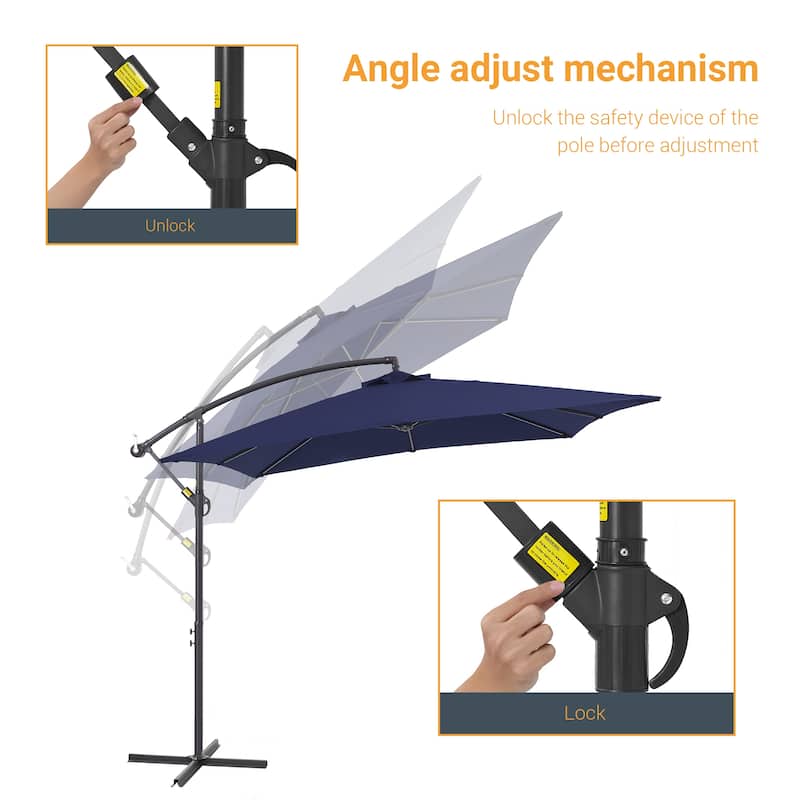 LIVOOSUN 8.2x8.2ft Offset Patio Umbrella Hanging Umbrella w/Steel Ribs