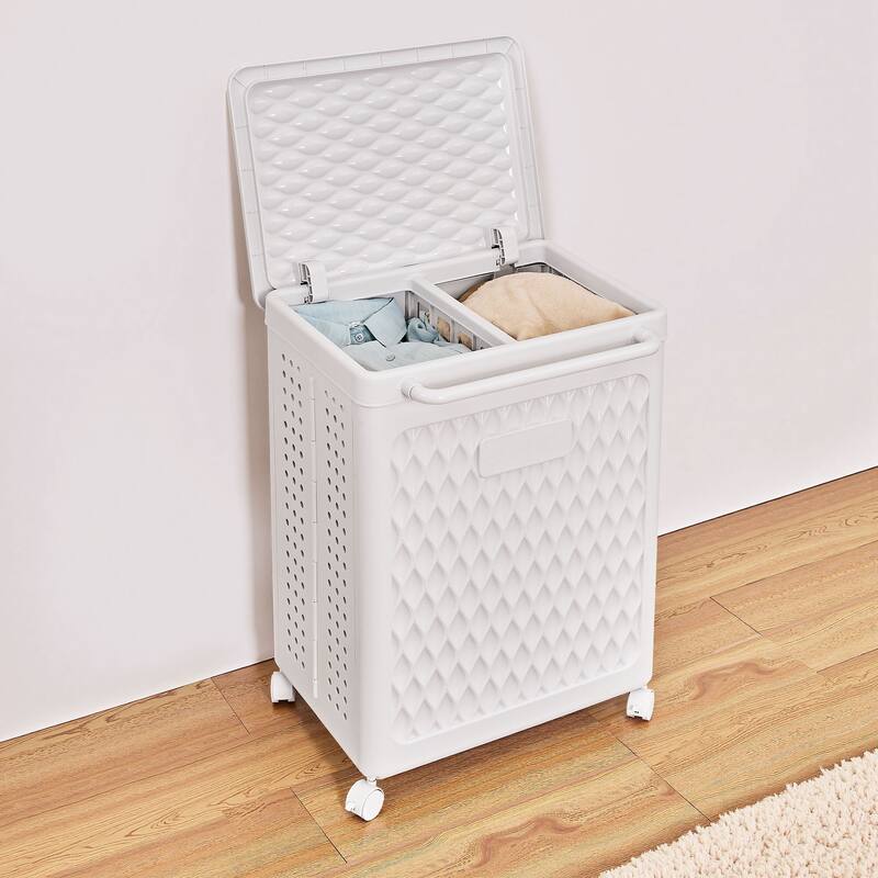 VECELO Laundry Hamper with Wheels and Lid For Small Spaces Rolling Laundry Bin for Laundry Rooms Bathrooms Bedrooms and Gyms