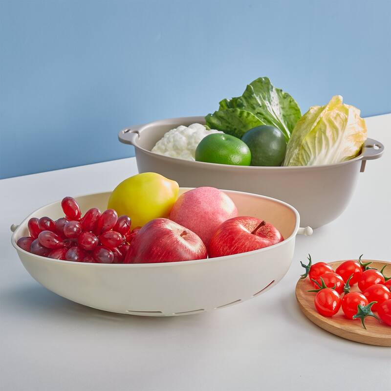 Oval Kitchen Colander Set with Bowl Strainer, 2 in 1 BPA Free Plastic Fruit Vegetable Washing Food Strainers