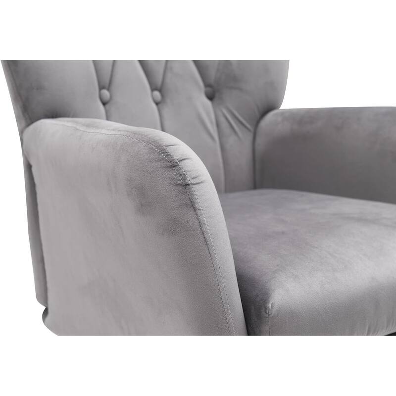 Modern Chic Mid-Century Velvet Accent Armchair Button-Tufted Wingback Design with Gold Flared Legs