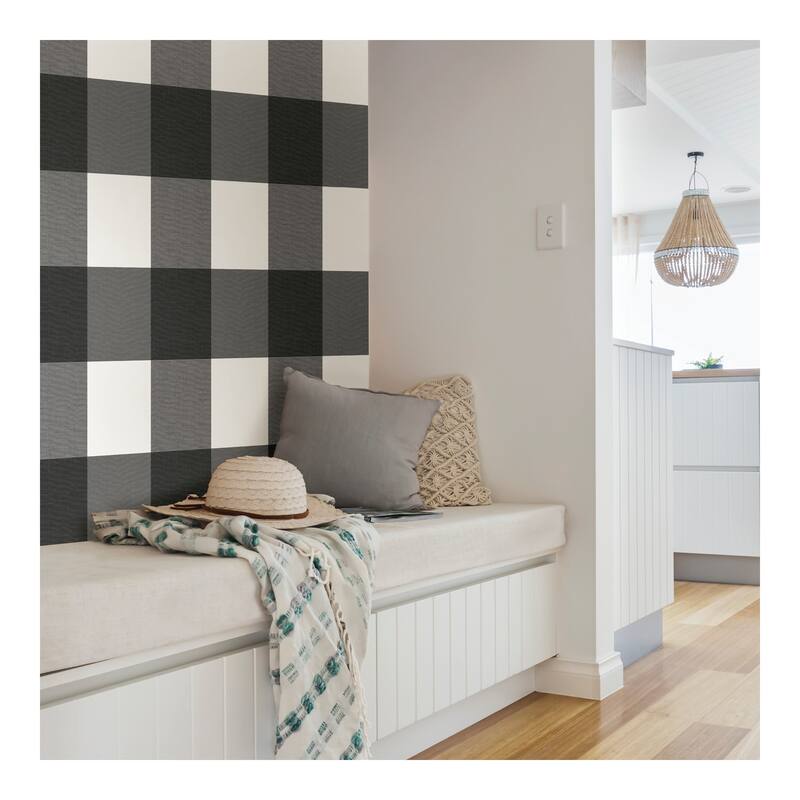 NuWallpaper Charcoal Farmhouse Plaid Peel & Stick Wallpaper - 216in x 20.5in x 0.025in