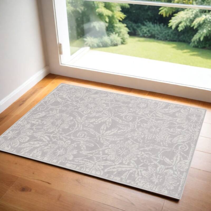 Power Loomed Distressed Floral Traditional Stain Resistant Area Rug - 60' X '36' X '0.39 - Lavender/Ivory - Rectangle