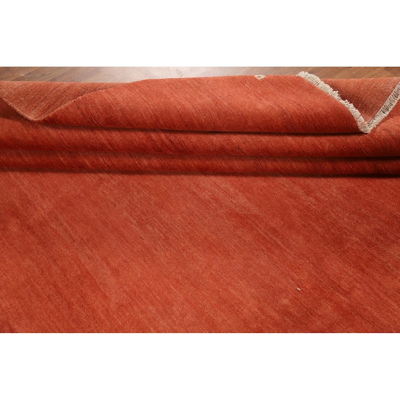 Orange Gabbeh Modern Area Rug Hand-Knotted Wool Carpet - 9'0"x 11'7"
