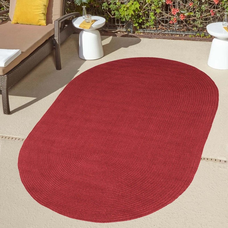 Superior Braided Reversible Indoor/Outdoor Area Rug - 5' X 8' Oval - Burgundy