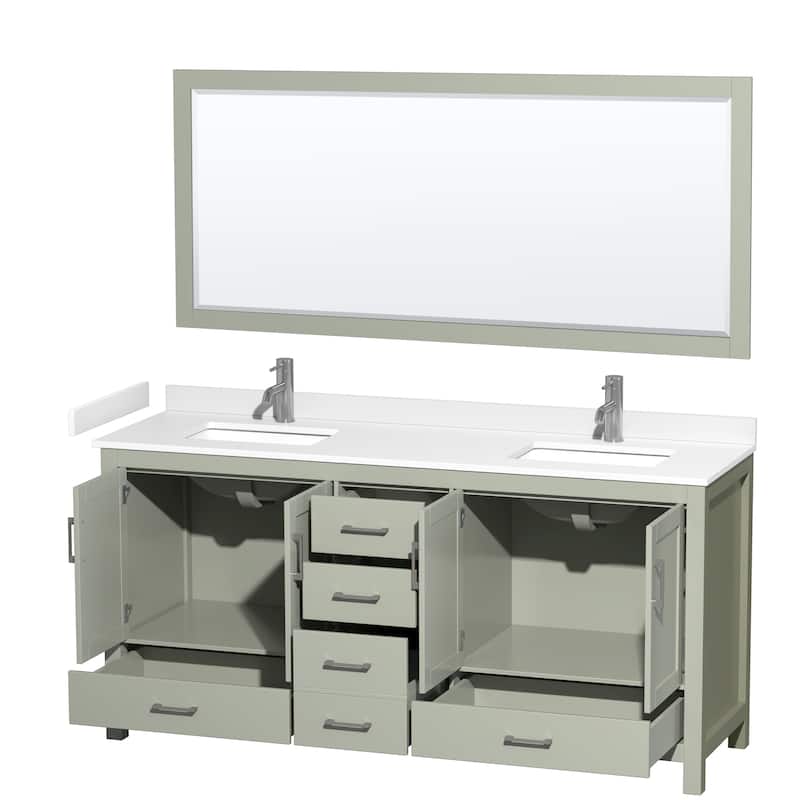 Sheffield Double Bathroom Vanity Set, Cultured Top, 70-Inch Mirror