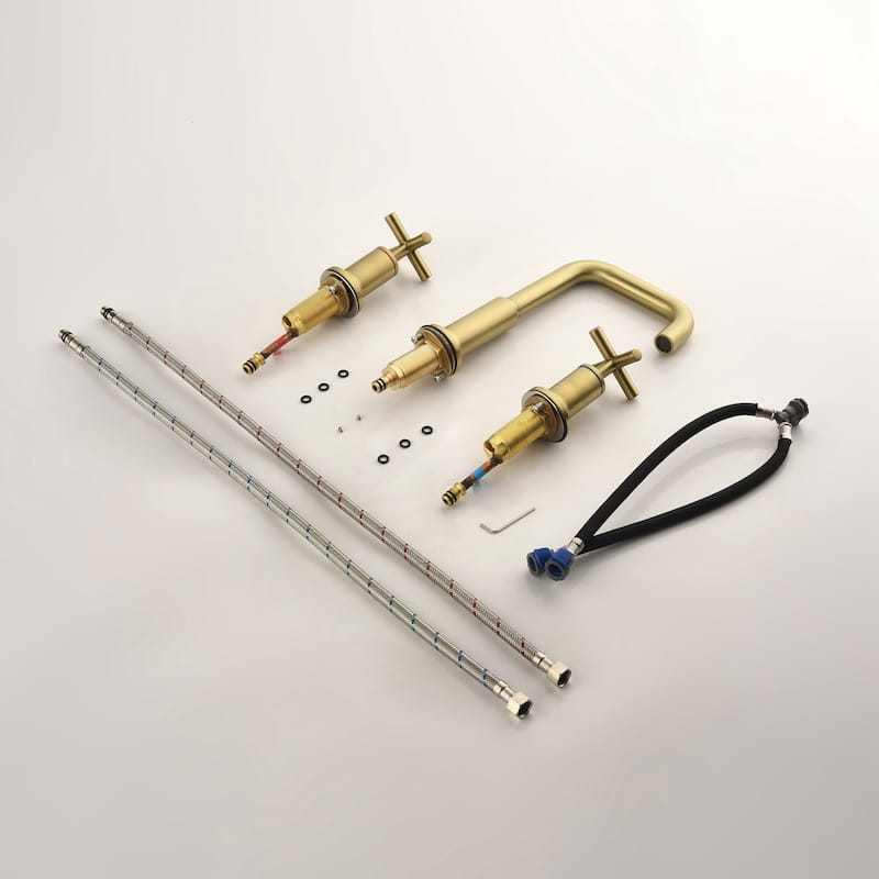 Three-Hole Cross Handle Copper Bathroom Sink Faucet