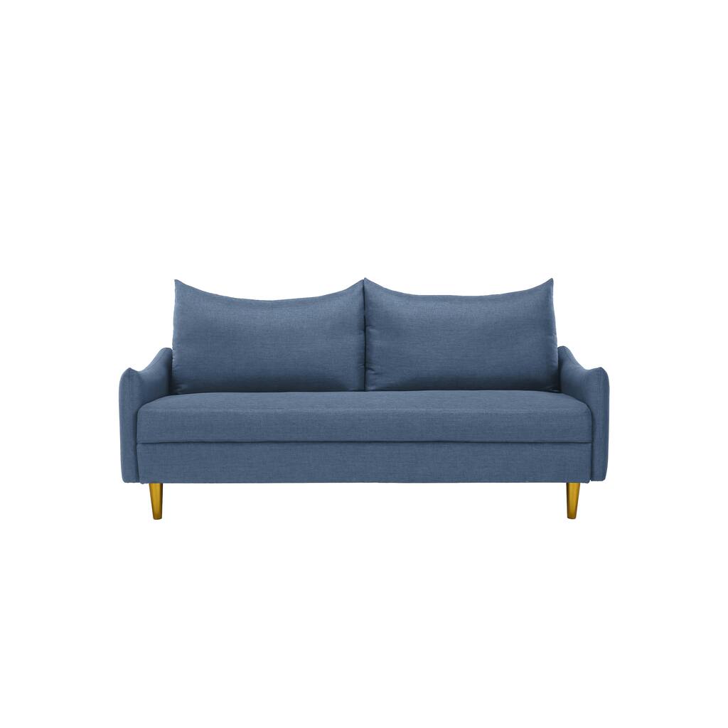 Living Room Loveseat Sofa with Recessed Arms and 2 Pillows, Polyester Upholstered Loveseat Couch with Metal Legs