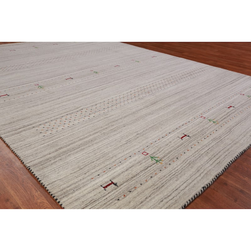 Hand Knotted Oriental 100% Wool Carpet Tribal Animal Pictorial Beige & Ivories Gabbeh Area Rug - 8' 10'' X 6' 3''