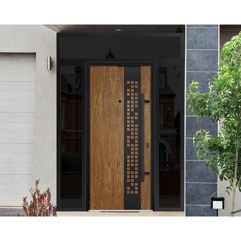 Exterior Prehung Steel Entry Door Ronex 0131 Grey 2 Sidelites Top Window Stainless Steel Inserts 16+36+16x96 Left Hand