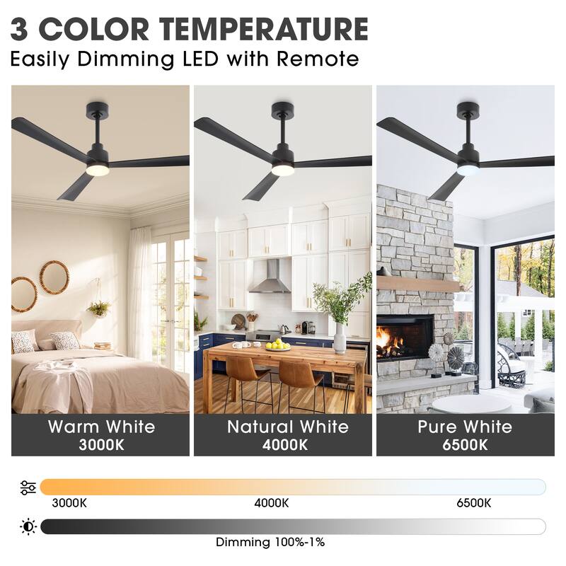 52" Modern Integrated LED Black Ceiling Fan with Light and Remote