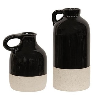 Set of 2 Black Glazed Ceramic Jug Vases - Bed Bath & Beyond - 38973300