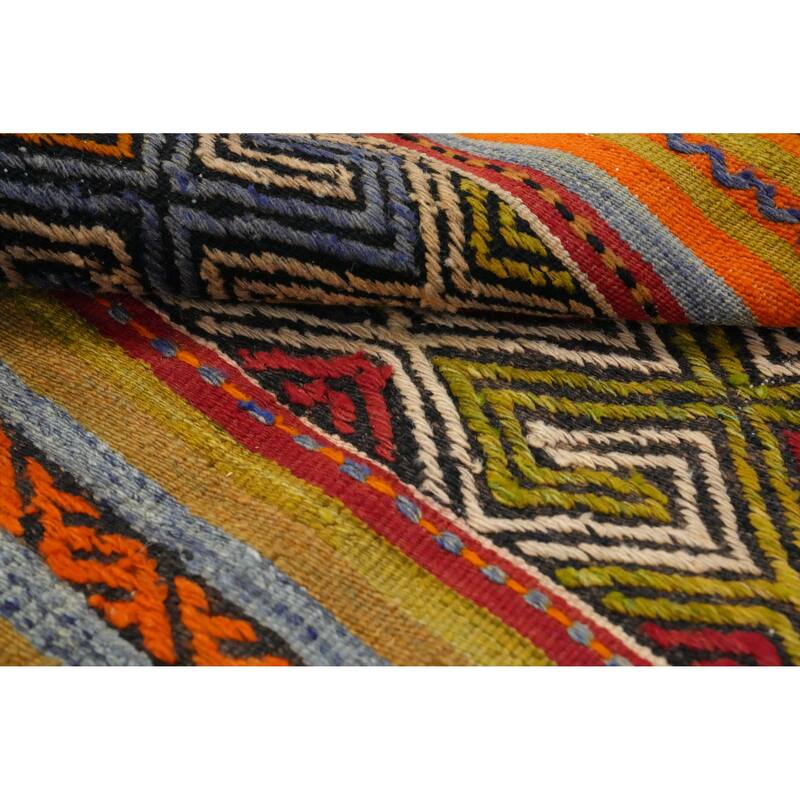Hand Woven Oriental 100% Wool Carpet Southwestern Tribal Multi-Colored Kilim Area Rug - 10' 4'' X 6' 1''