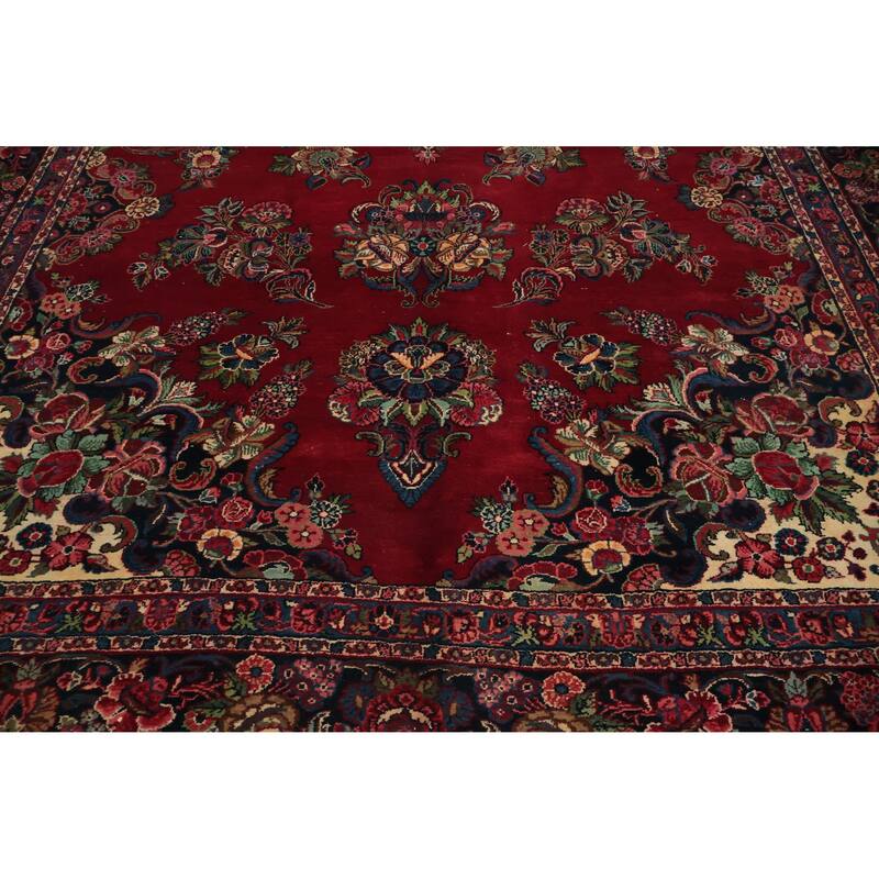 Hand Knotted Oriental 100% Wool Carpet Traditional Floral Red Shahbaft Area Rug - 18' 4'' X 9' 1''