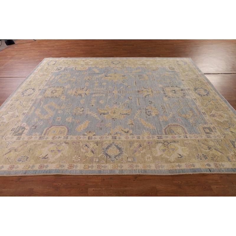 Light Blue Vegetable Dye Oushak Area Rug Hand-Knotted Wool Carpet - 8'3" x 10'2"