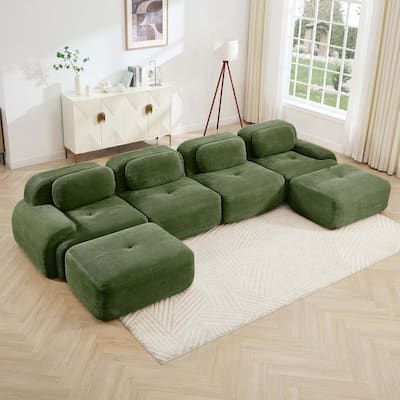 Corduroy Modular Boneless Sectional Sofa with Ottoman, Free combination, Pet-Friendly, No Assembly Required