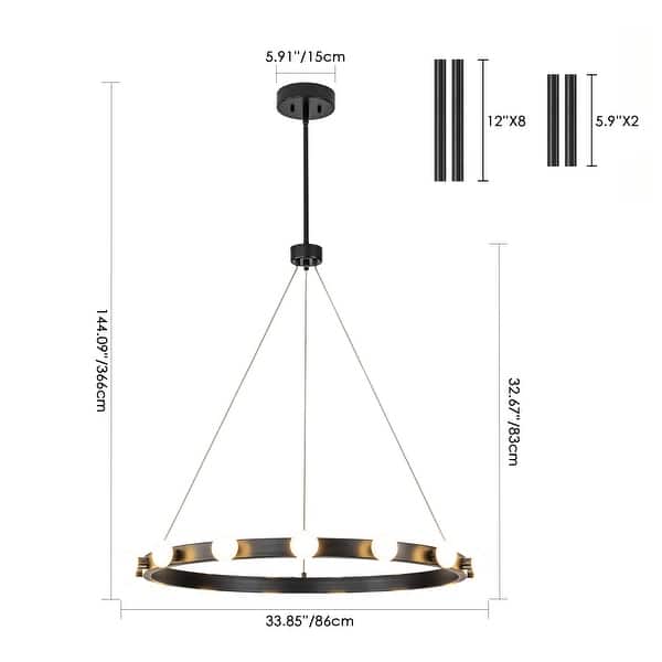 Rezz Black Modern Wagon Wheel LED Large Chandelier - 33.86 in. W x 32.68 in. H x 33.86 in. D