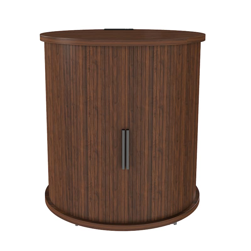 Mid Century Modern Cylinder End Table with Built-in Charging Station