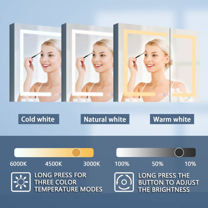 ExBrite LED Lighted Bathroom Medicine Cabinet with Mirror,Recessed or Surface Mount, Defog