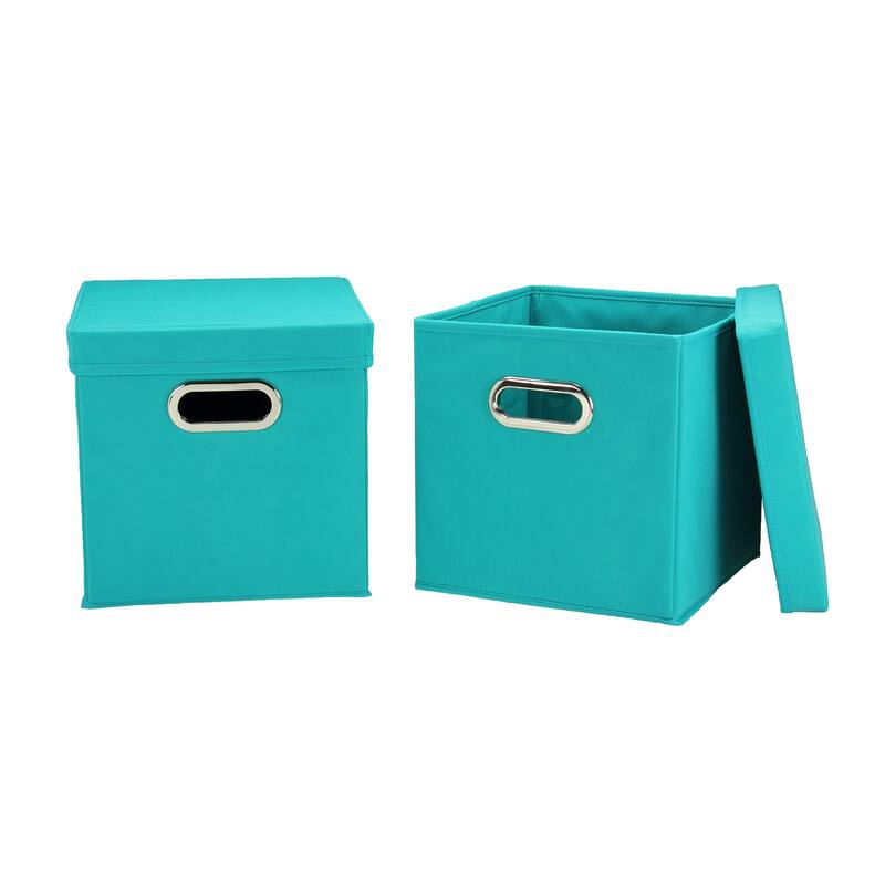 Household Essentials Aqua Fabric Collapsible Lidded Storage Cubes (Set of 2)