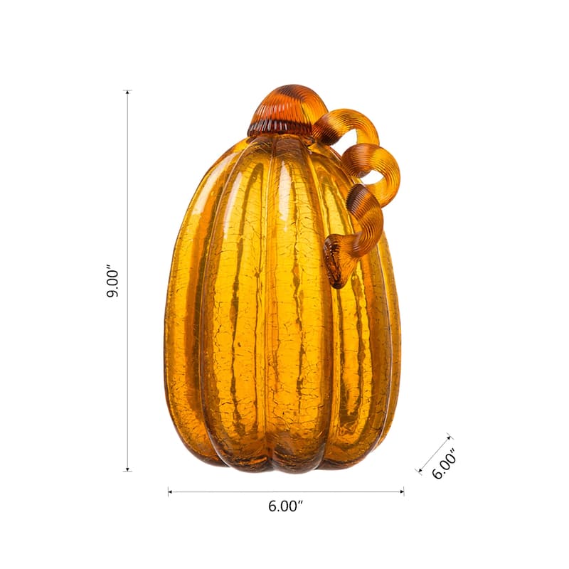 Glitzhome Amber Crackle Handblown Glass Pumpkins for Fall Harvest Decorating
