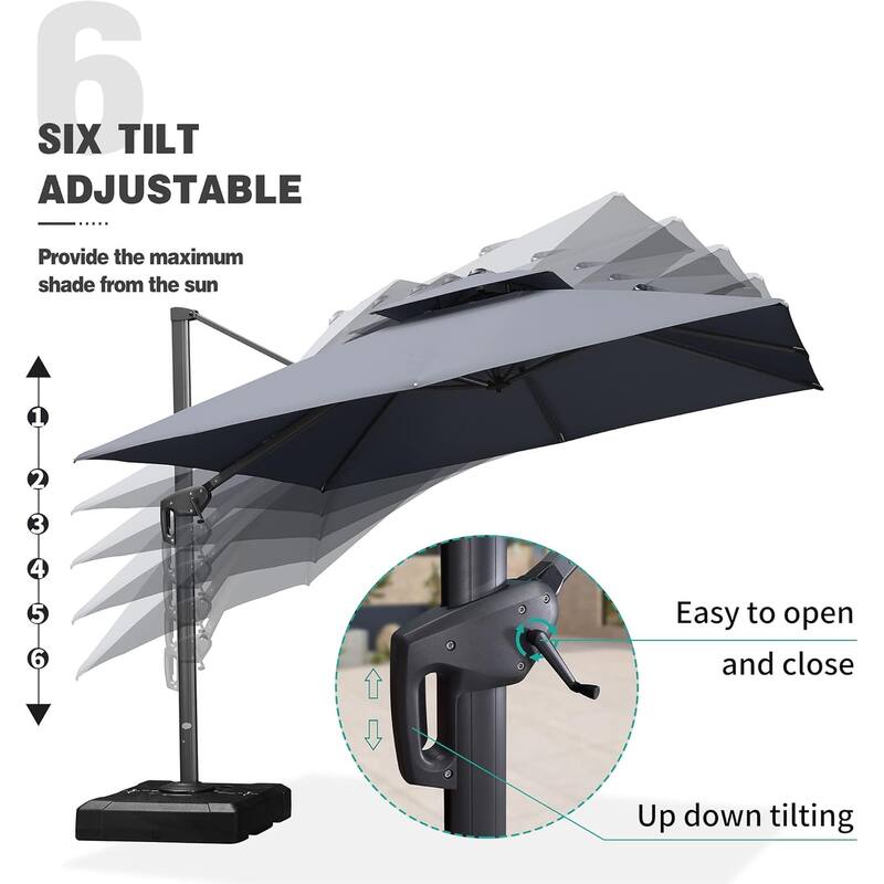 PURPLE LEAF Luxurious Design Square Patio Cantilever Umbrellas with Base UV50+ Fade Resistant