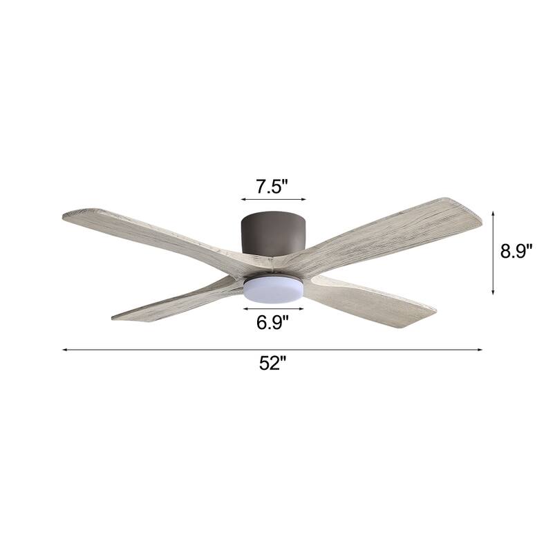 WINGBO 54" DC Flush Mount Ceiling Fan with Light and Remote