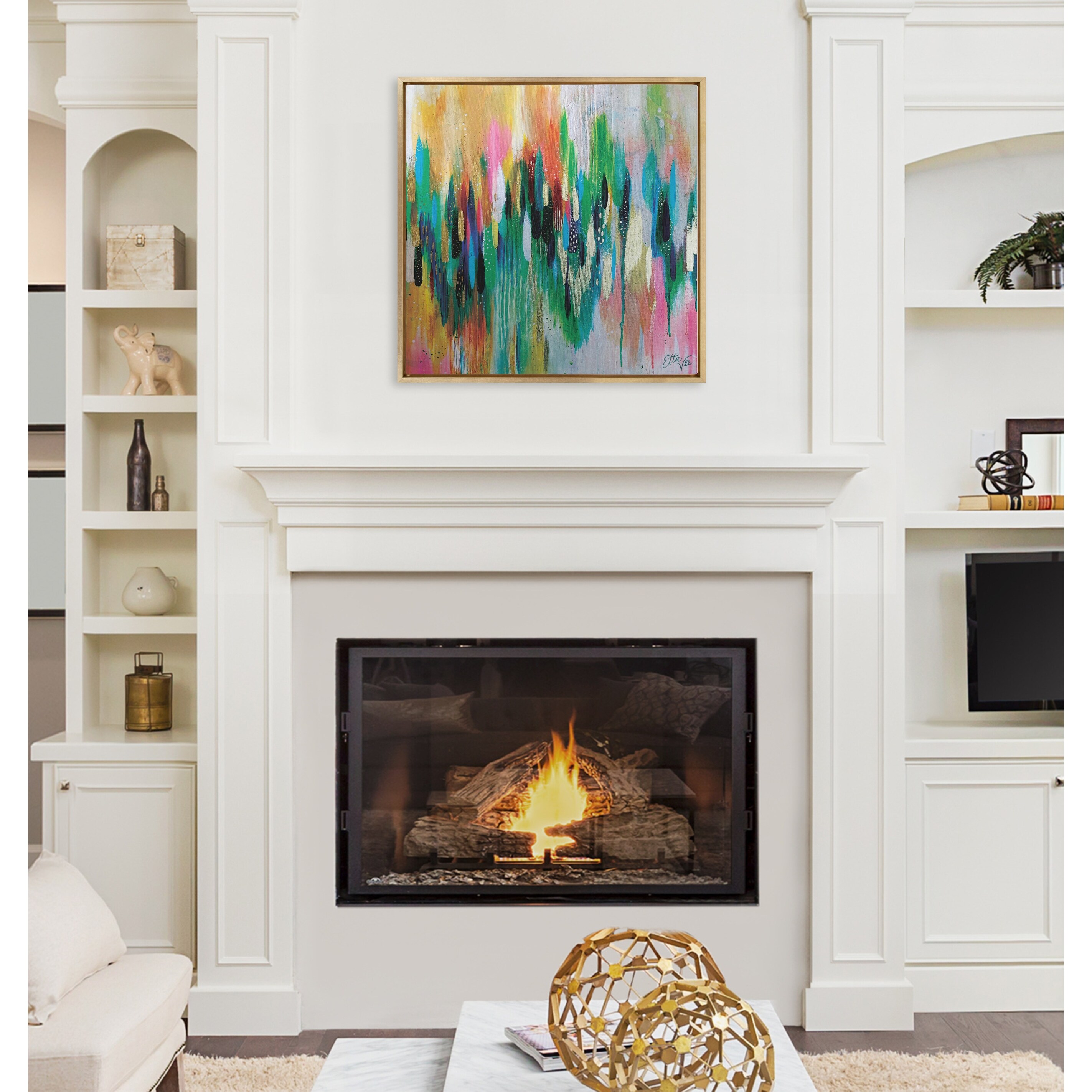 Kate and Laurel Sylvie Brushstroke 100 , Bright Abstract and 2 Framed  Canvas Wall Art Set by Jessi Raulet of Ettavee, 3 Piece Set, 16x20 and  23x33, Gold Frame, Colorful Striking Wall