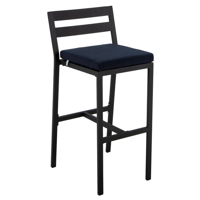 Chelsea Patio Bar Stool in Powder-Coated Aluminum Frame with Removable Cushion - Blue