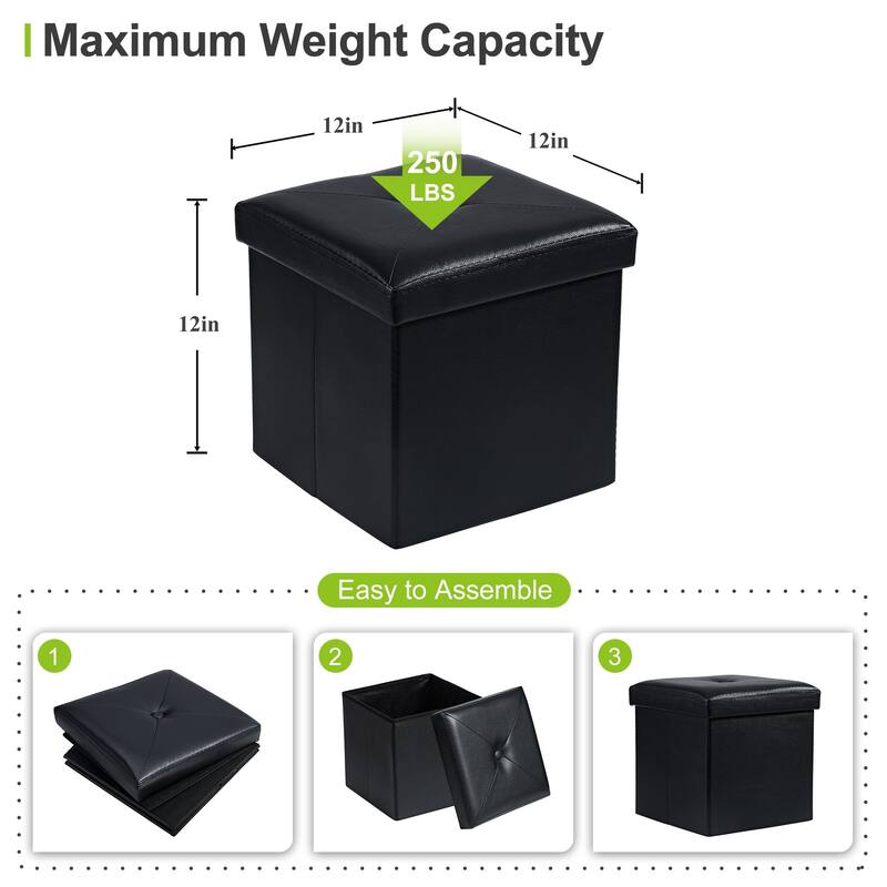 Folding Storage Ottoman, Foot Rest Stool Footstool, Leather Tufted Ottoman, Small Ottoman Cube for Living Room Bedroom Dorm
