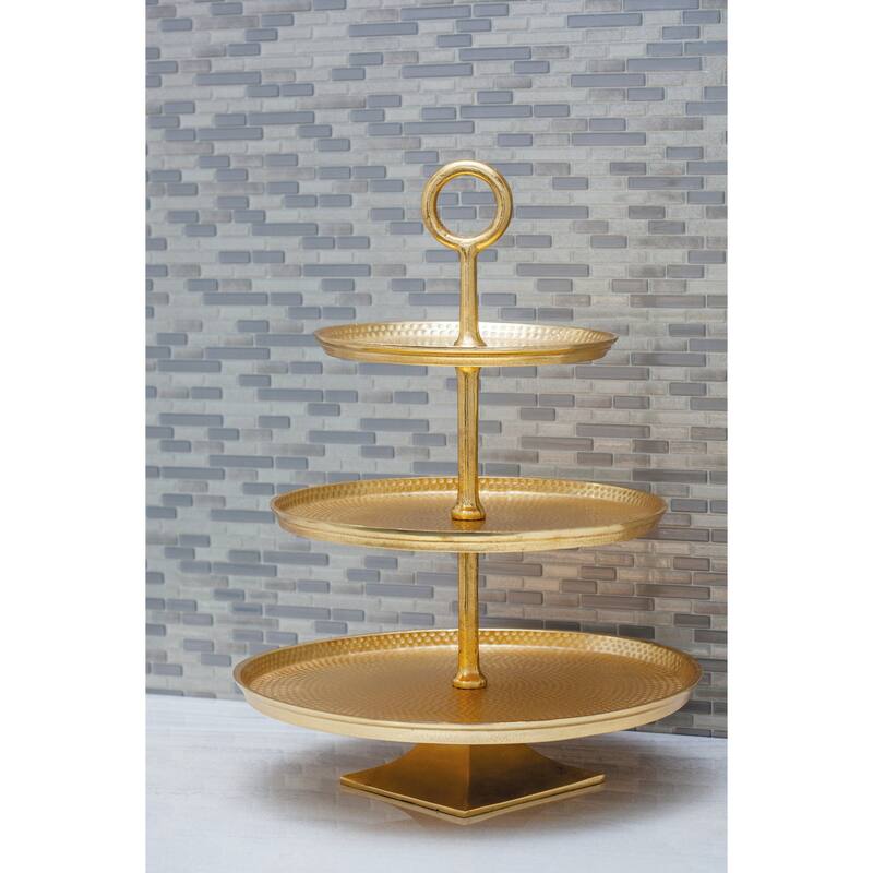Aluminum Metal 3 Level Tiered Server - Gold - Roche River Decor - 17"W x 17"L x 23"H