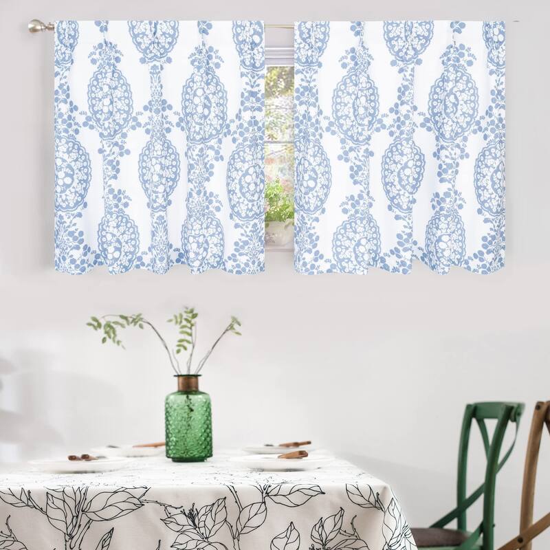 DriftAway Samantha Pinch Pleat Thermal Room Darkening Back Tab Window Curtains - 30" Width X 36" Length - Blue