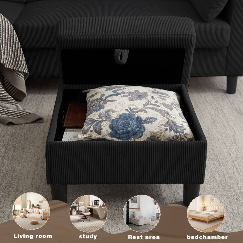 101"Corduroy 3 Piece Living Room Set Including 4 Seater Sofa ,Storage Ottoman and Chair