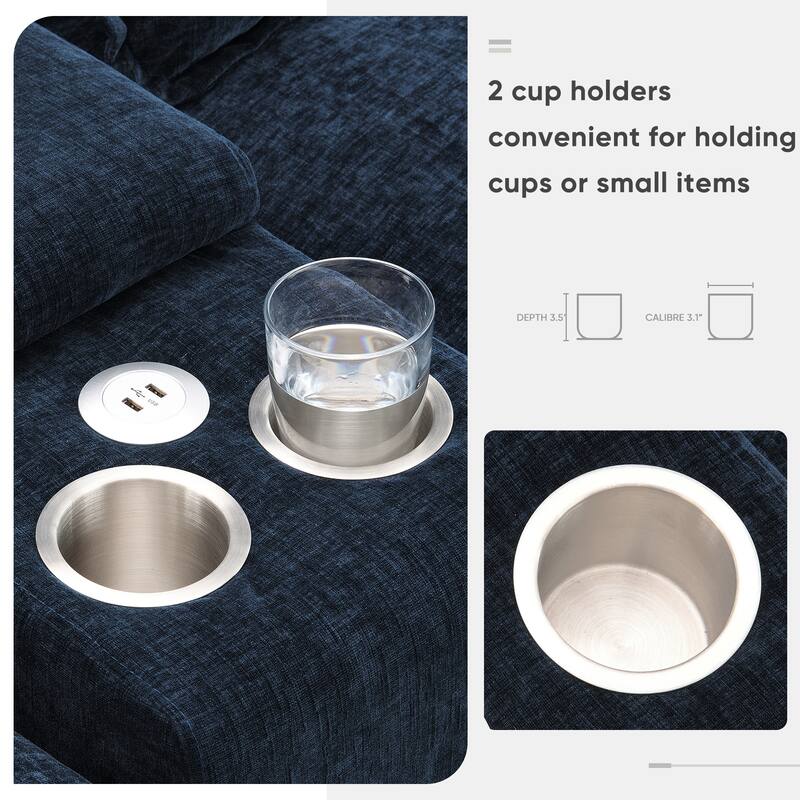 6-seat Upholstered Symmetrical Sofa Set with Console,Cupholders and USB Ports