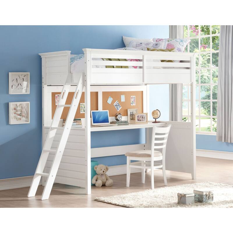 Cassidy White Twin Loft Bed with Desk
