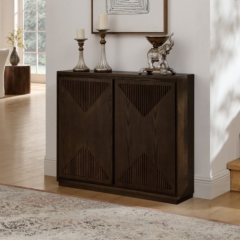 Mid Century Modern V-shape Storage Cabinet, Buffet Cabinet with Storage, Narrow Side Cabinet