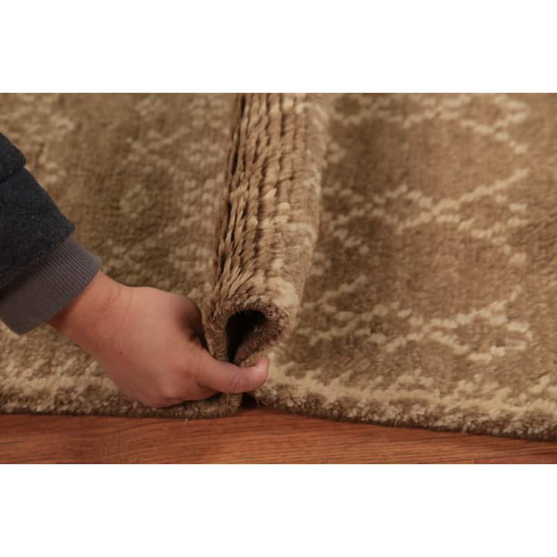 Geometric Moroccan Oriental Foyer Rug Handmade Brown Wool Carpet - 2'0"x 3'0"
