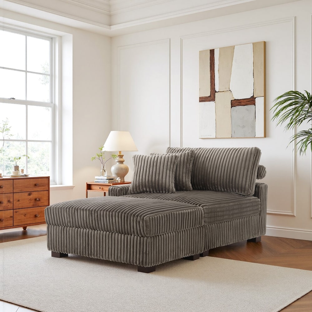 Modular Armchair and Ottoman Set with Adjustable Headrest, Flannel Upholstery