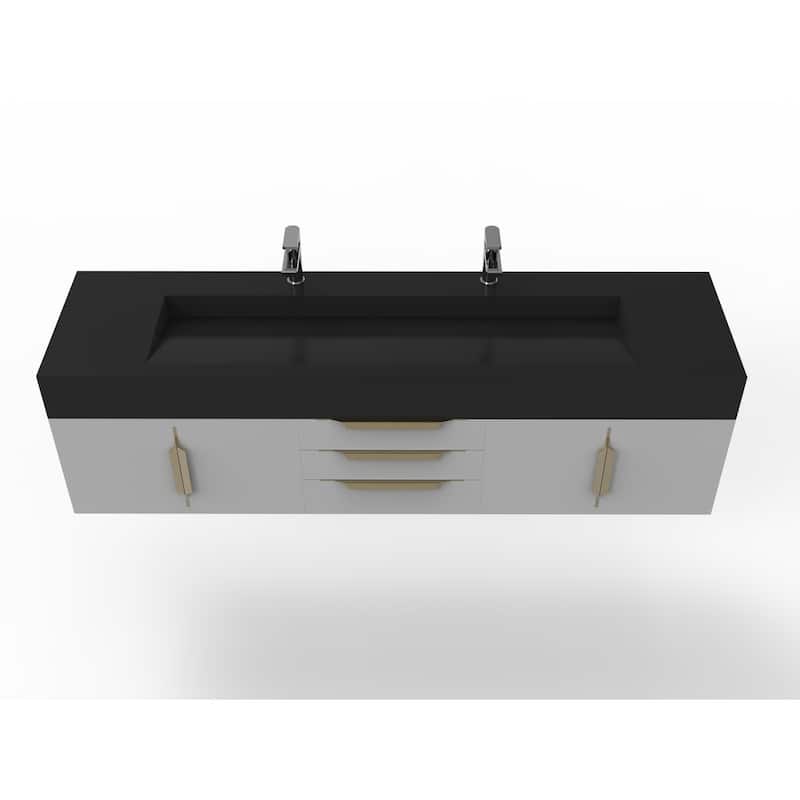 Nile 72" Wall Mounted Bathroom Vanity Set w/ Black Top