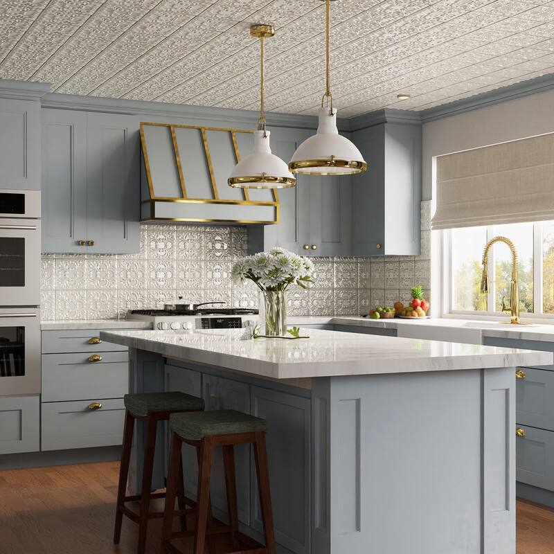 Merola Tile Victorian Tin Pearl 17-3/8" x 17-3/8" Porcelain Wall Tile - Case (6 Tiles)