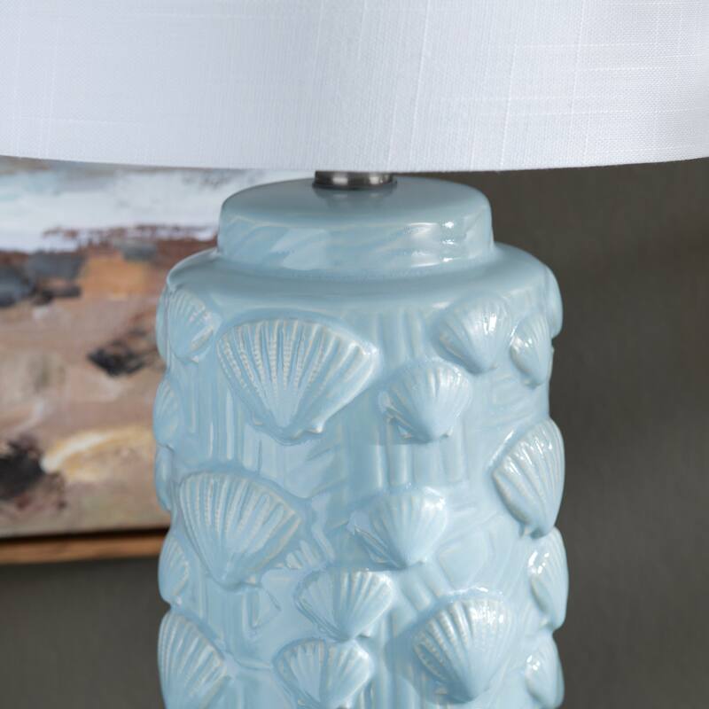 Blue Ceramic Coastal Table Lamp with Shade - 11" x 11" x 23"