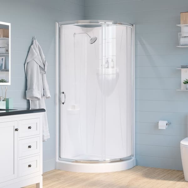 slide 2 of 8, Ove Decors Breeze 32" Satin Nickel Shower Kit, Clear Panels, Walls and Base